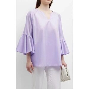 NEW Harshman Zenaida Bell-Sleeve Cotton Blouse In Lilac Women's Size‎ Medium